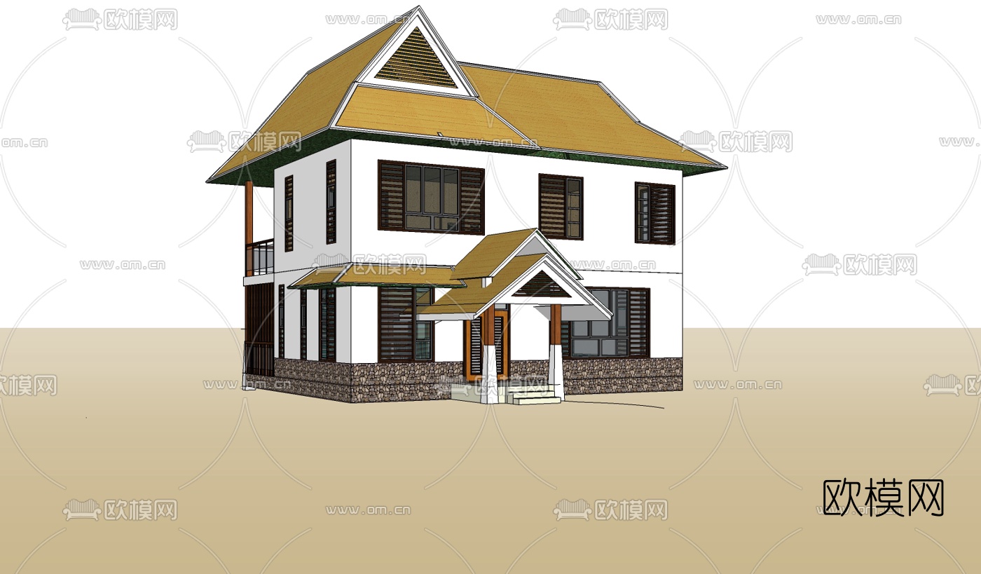 东南亚独栋别墅su模型下载（渲染图2）