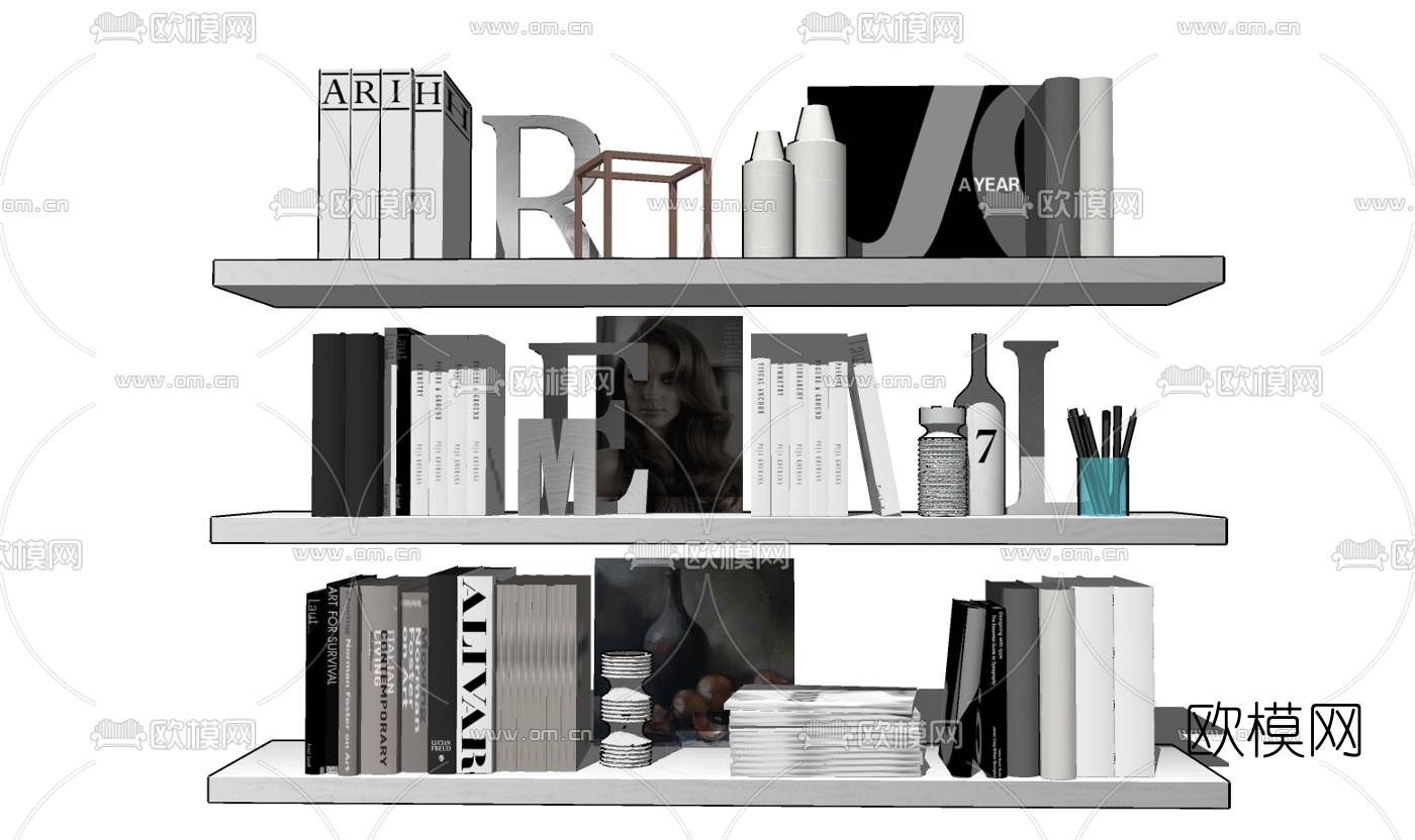 现代装饰架摆件组合免费su模型下载