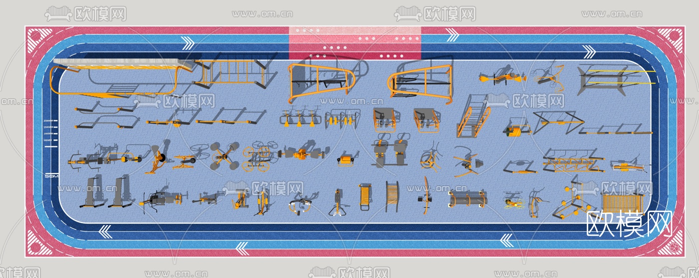 现代户外健身运动器械su模型下载（渲染图2）