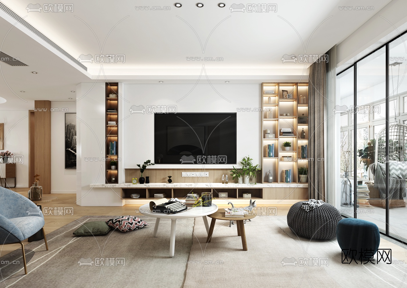 北欧客厅餐厅3d模型下载（渲染图3）