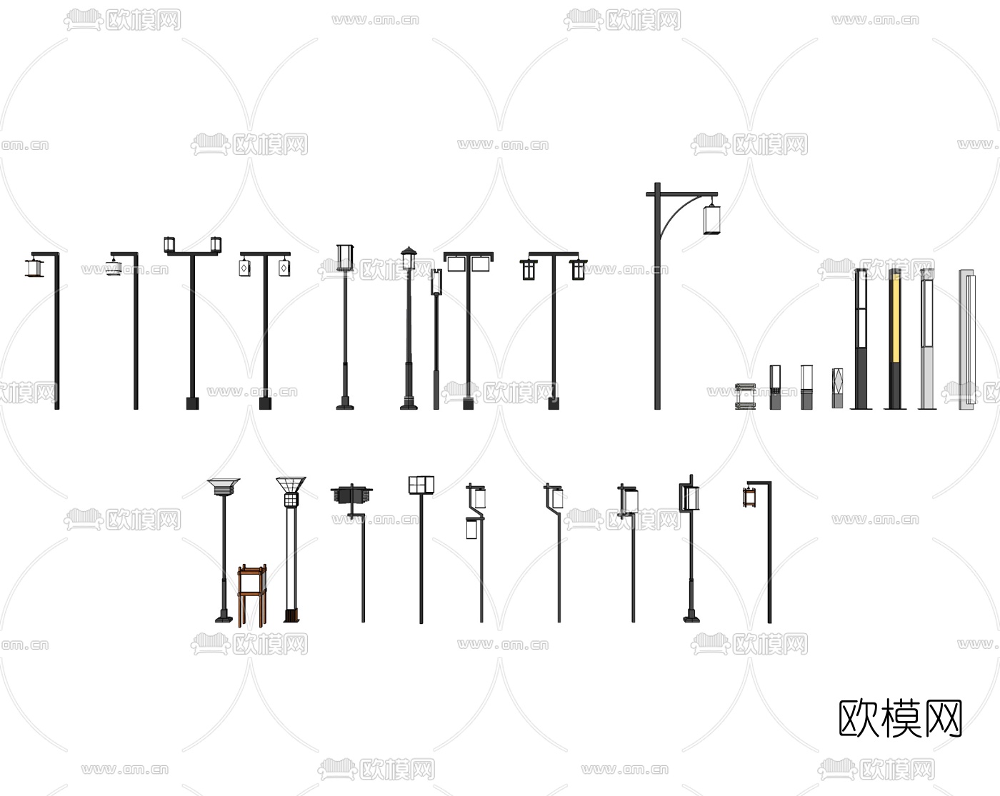 中式路灯地灯组合su模型下载