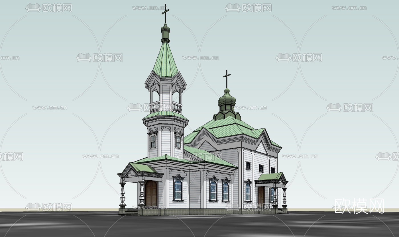 欧式教堂su模型下载