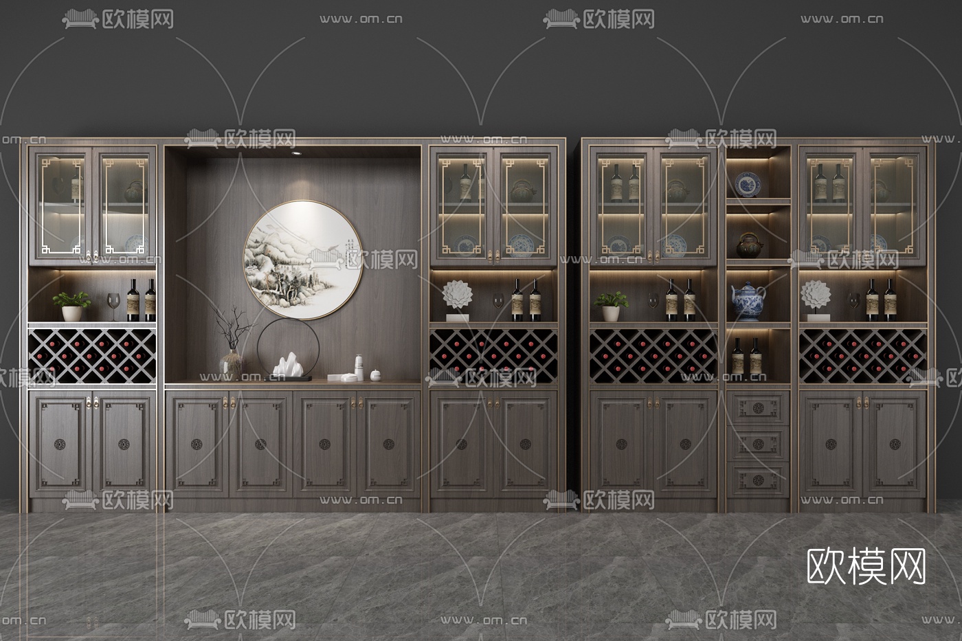 新中式实木酒柜3d模型