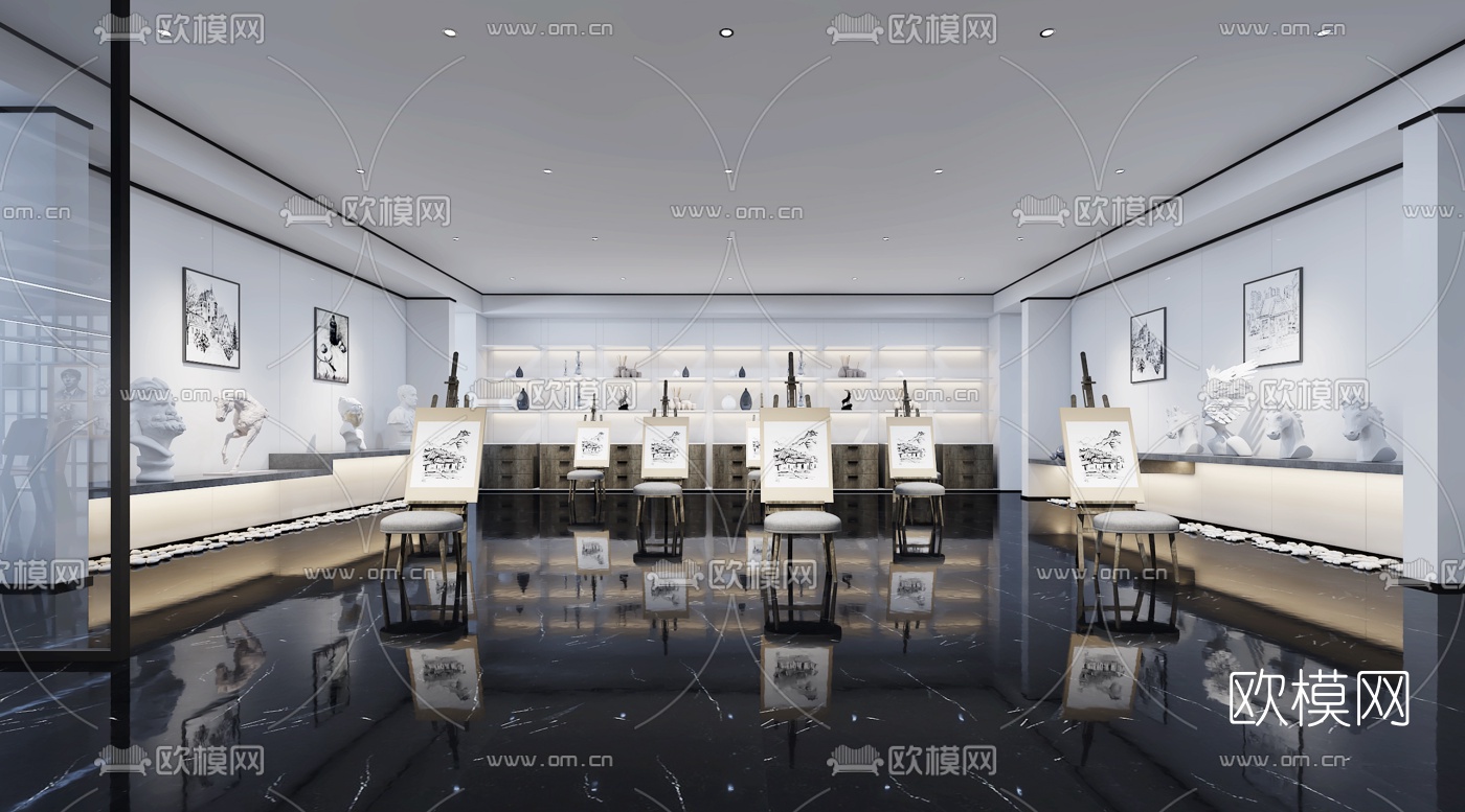 现代高级灰美术画室3d模型下载（渲染图2）