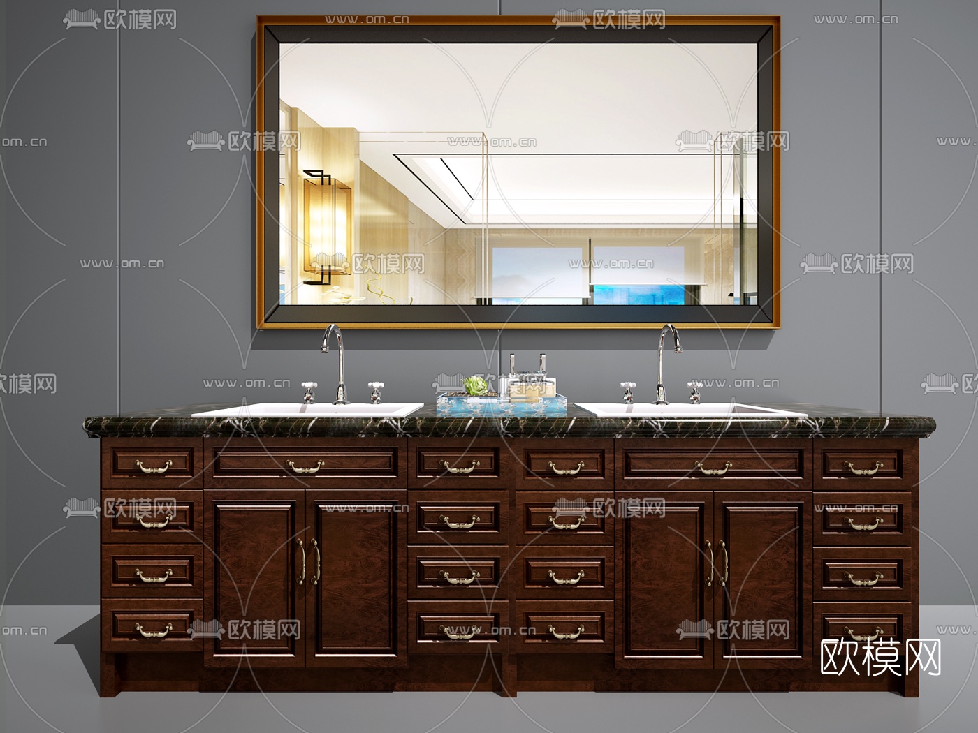 美式洗手台盆镜子组合3D模型下载