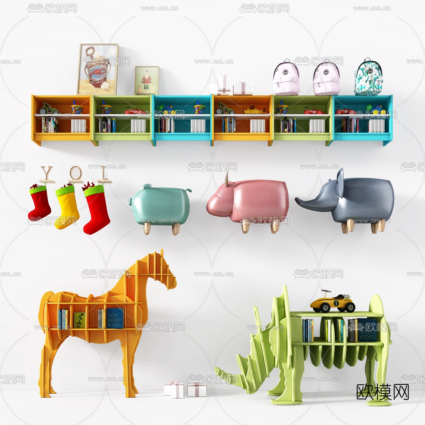 现代儿童柜玩具组合3d模型下载