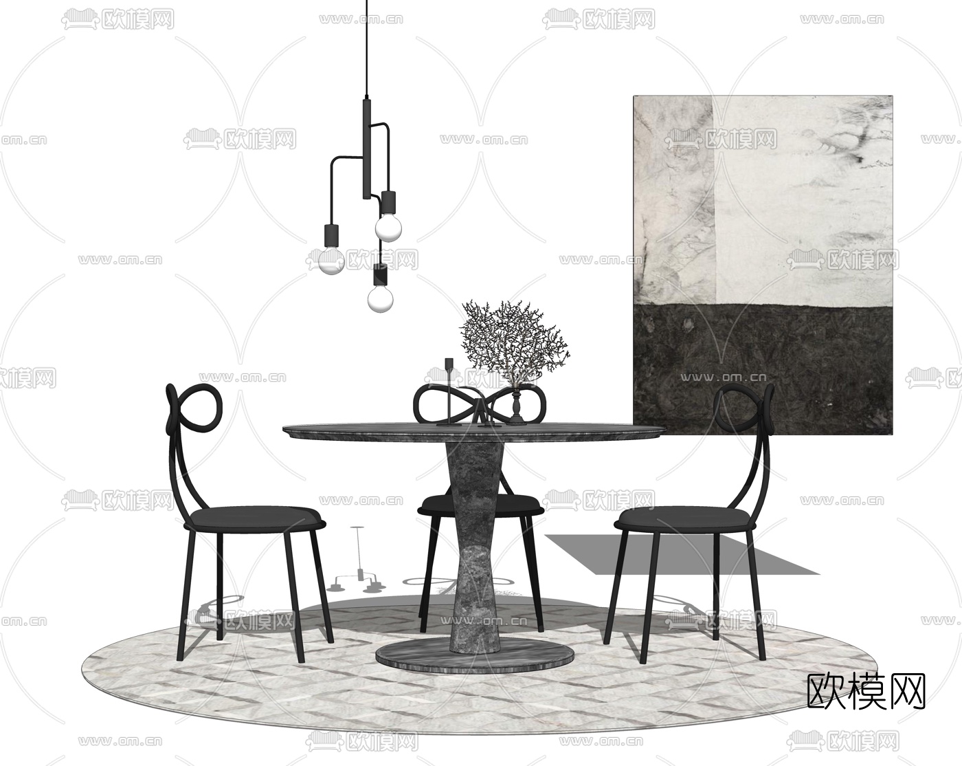 工业风水泥餐桌椅su模型下载