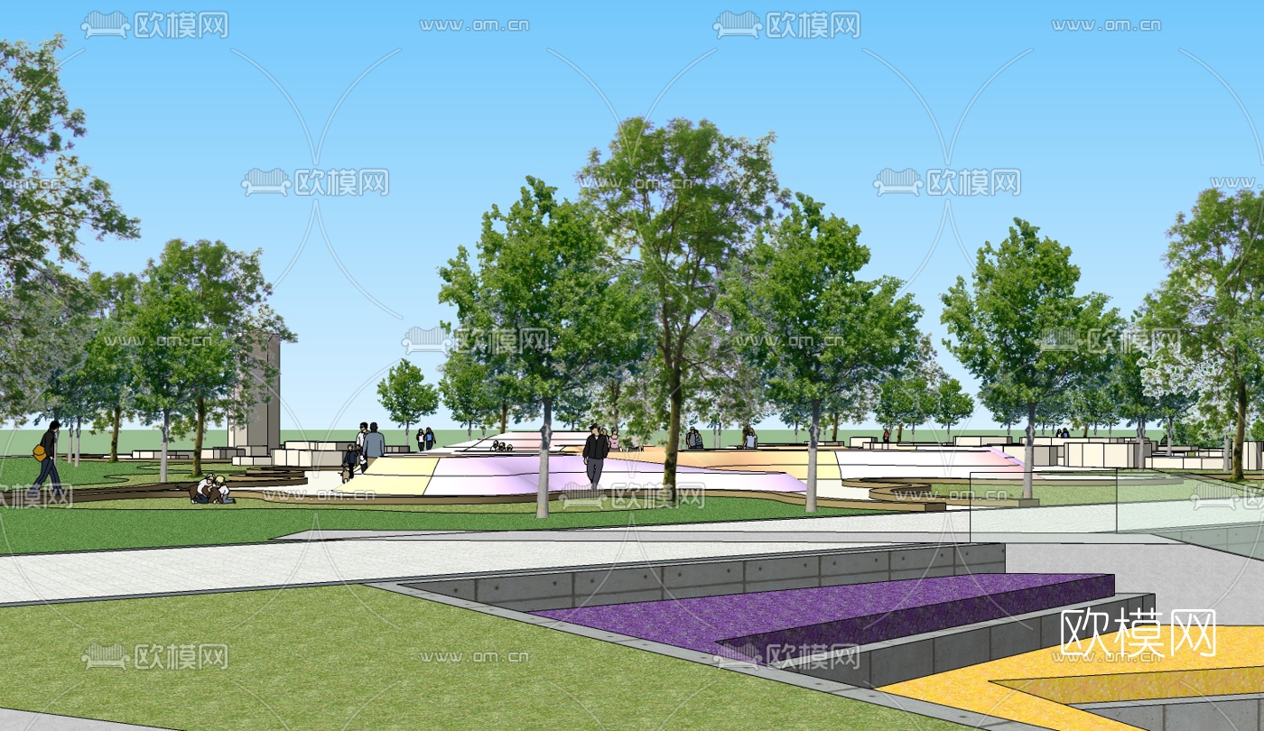 现代公园景观免费su模型下载（渲染图1）