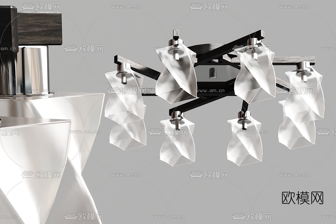 现代金属玻璃吸顶灯3d模型下载