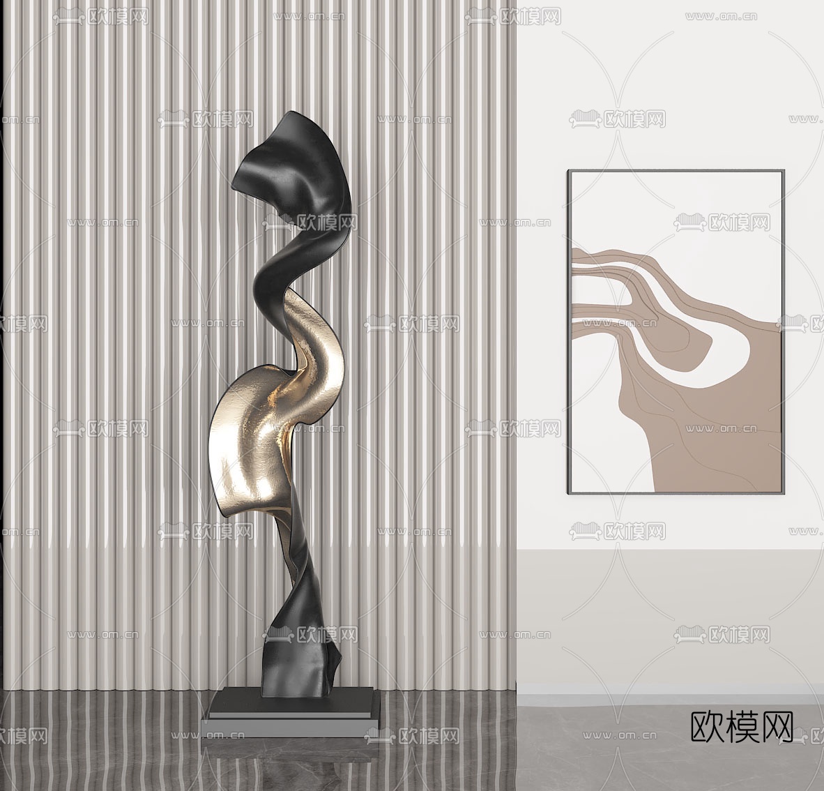 现代创意雕塑su模型下载（渲染图1）
