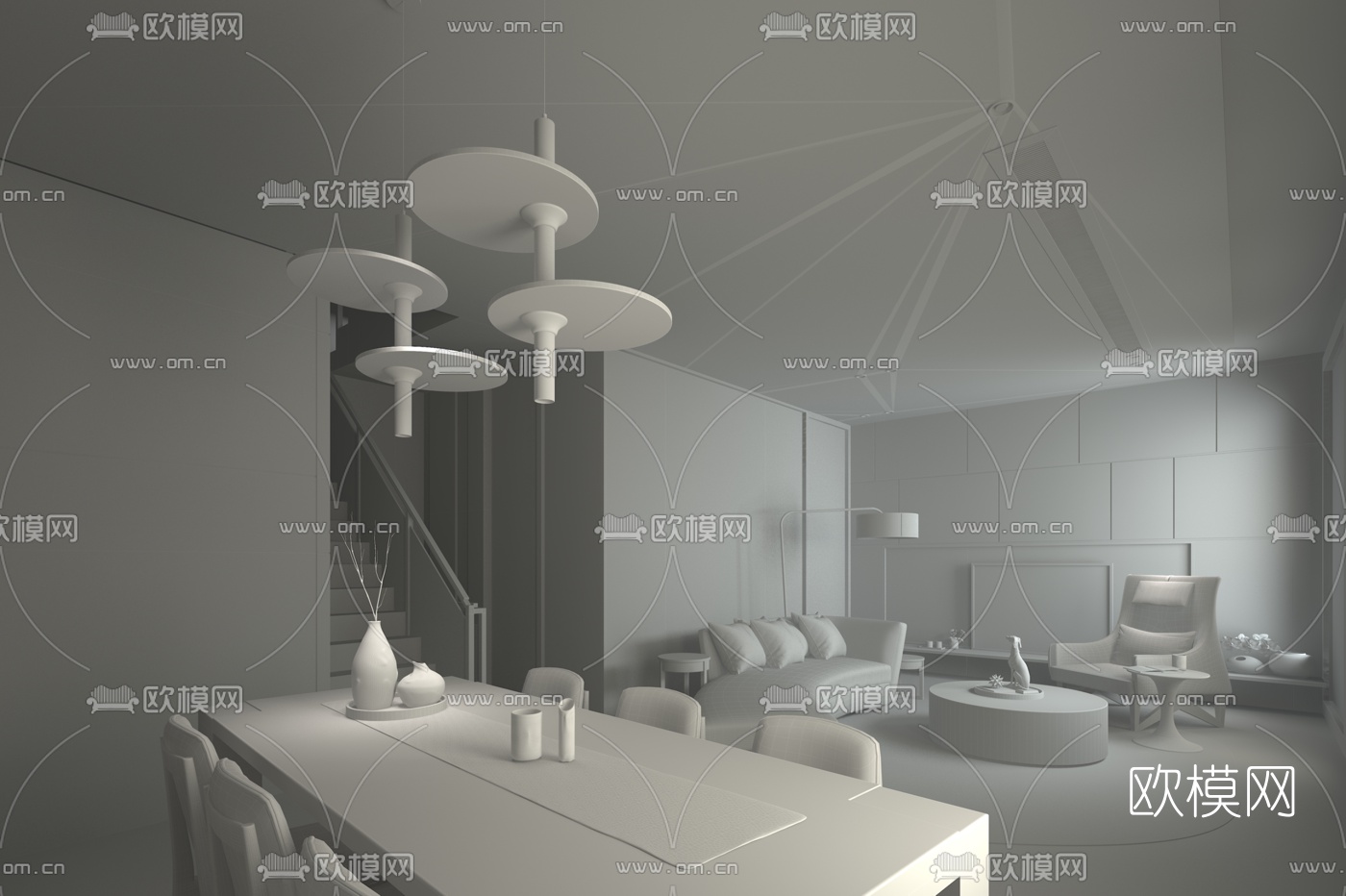 唐忠汉现代客厅3d模型下载（渲染图2）