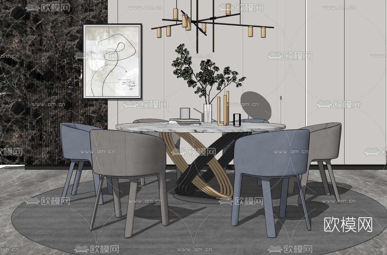 现代轻奢餐桌椅su模型下载