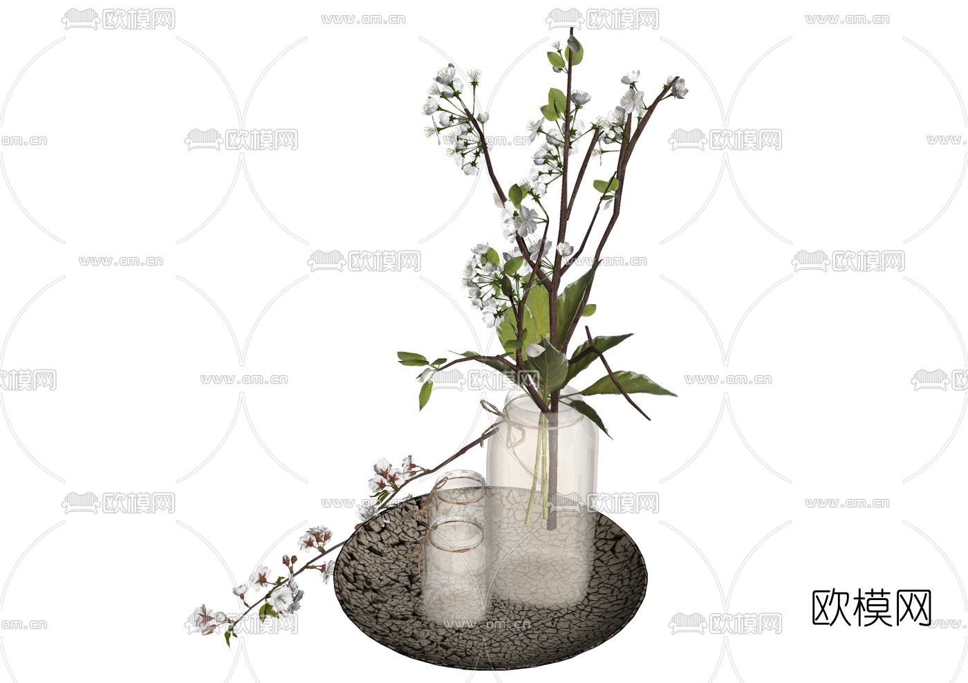 现代玻璃瓶插花免费su模型下载