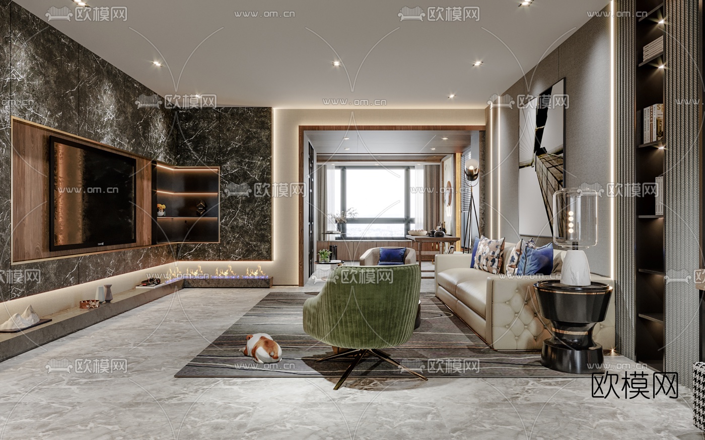 后现代客厅餐厅3d模型