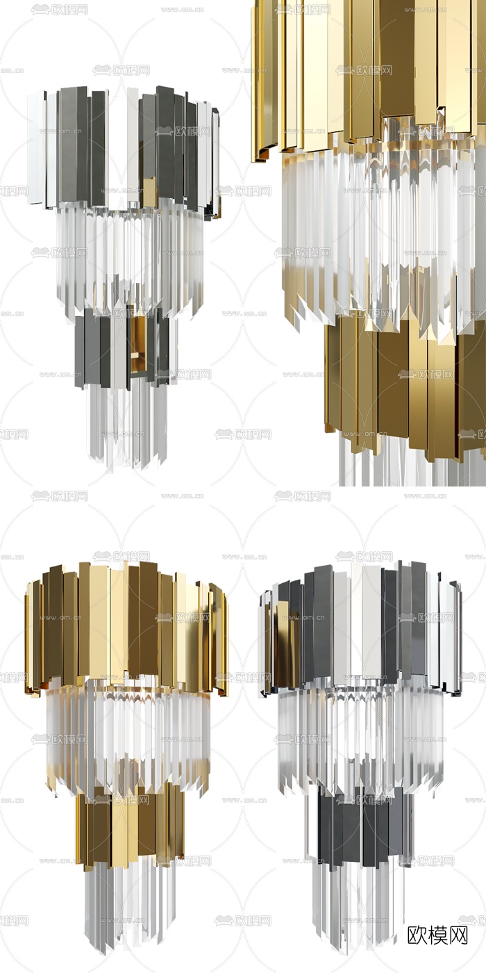 现代叠层金属水晶吊灯3d模型下载