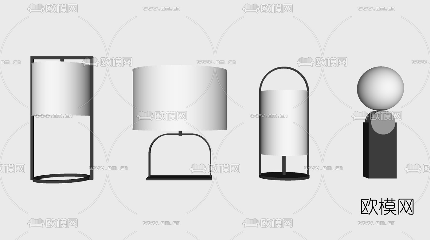 新中式台灯组合su模型下载