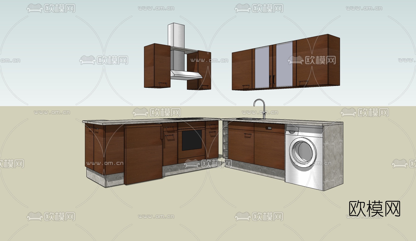 现代橱柜免费su模型下载（渲染图2）