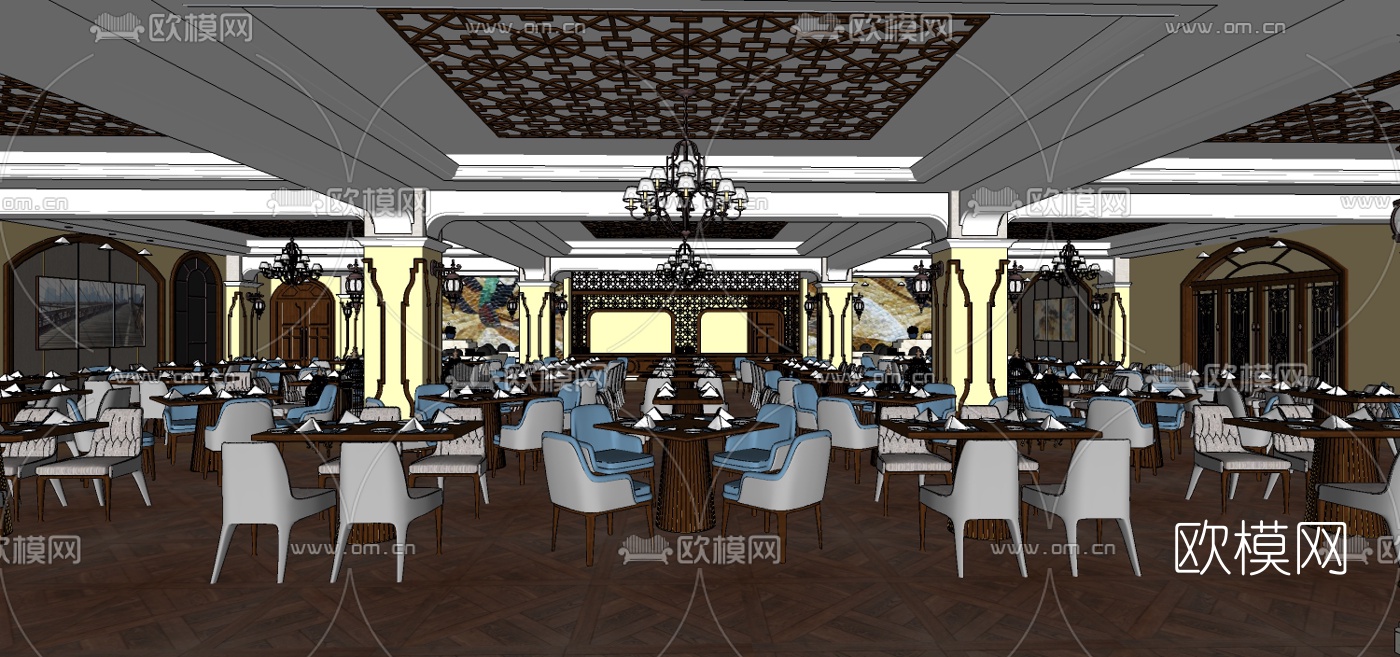 现代酒店宴会厅餐厅su模型下载（渲染图4）