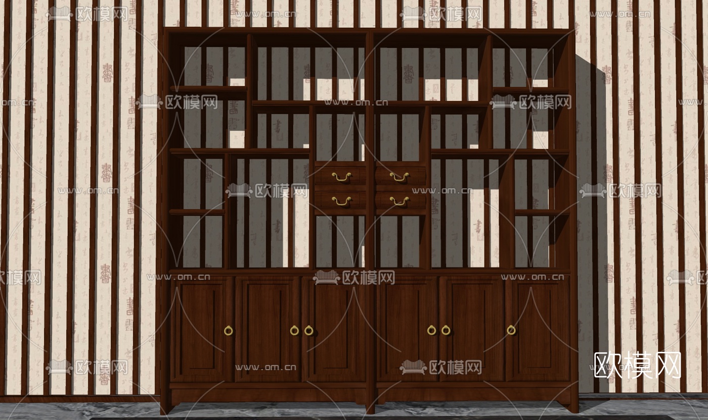 新中式装饰柜免费su模型下载