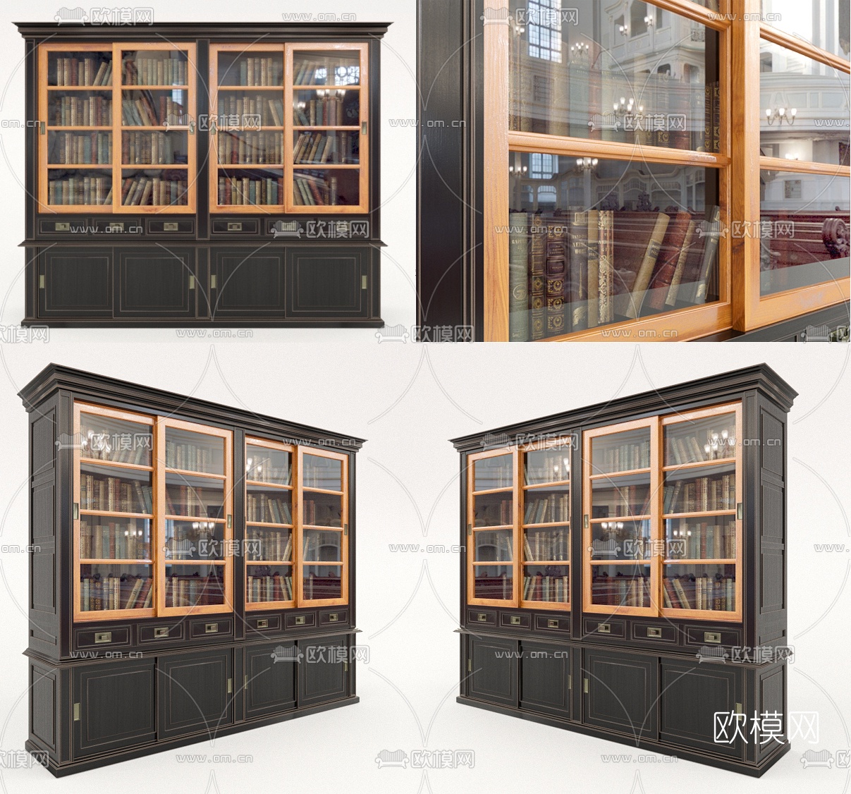 美式实木书柜3d模型