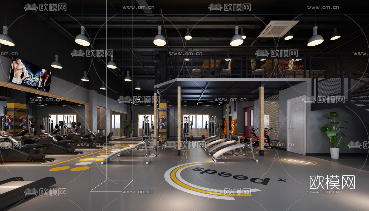 现代健身房3d模型下载（渲染图2）