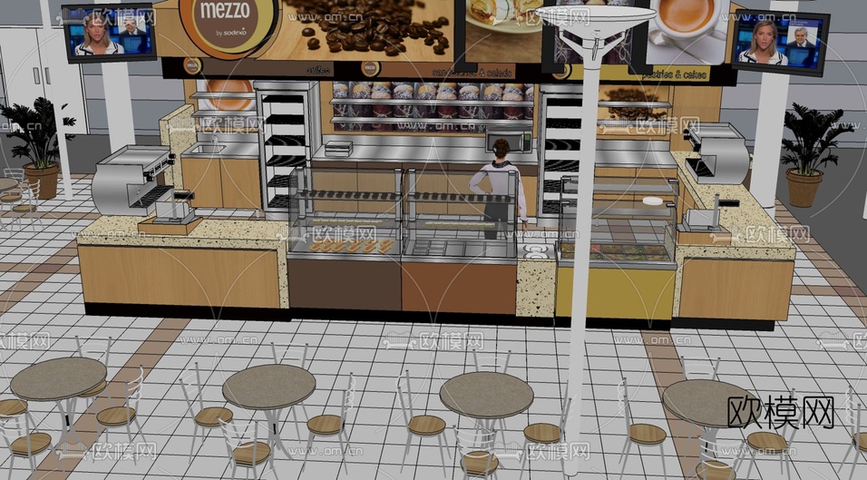 现代咖啡店免费su模型下载_ID10055488_sketchup模型下载-欧模网