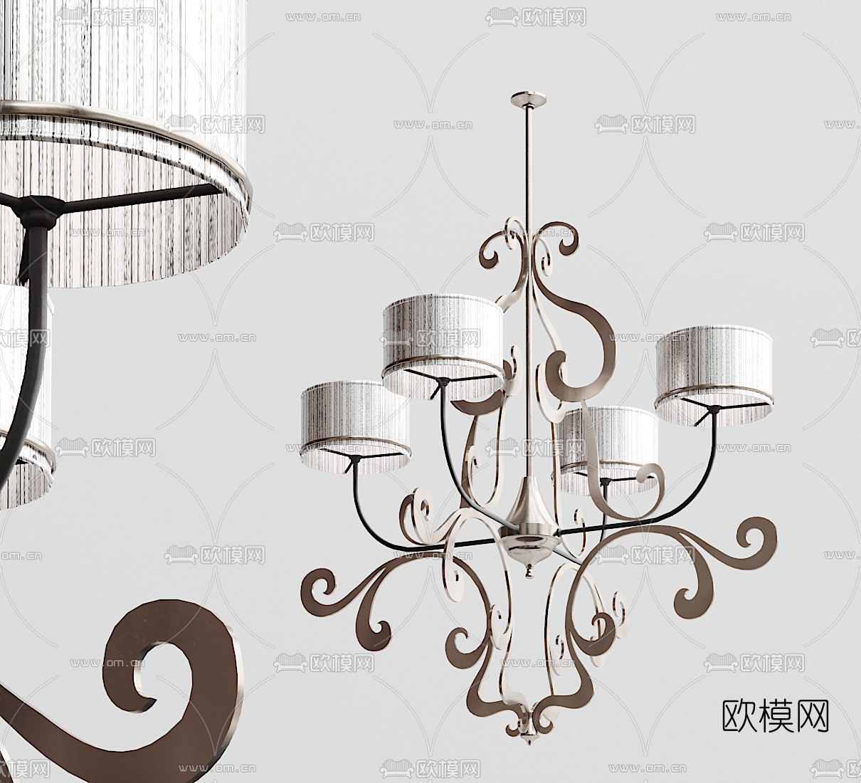现代金属拉丝多头吊灯3d模型下载
