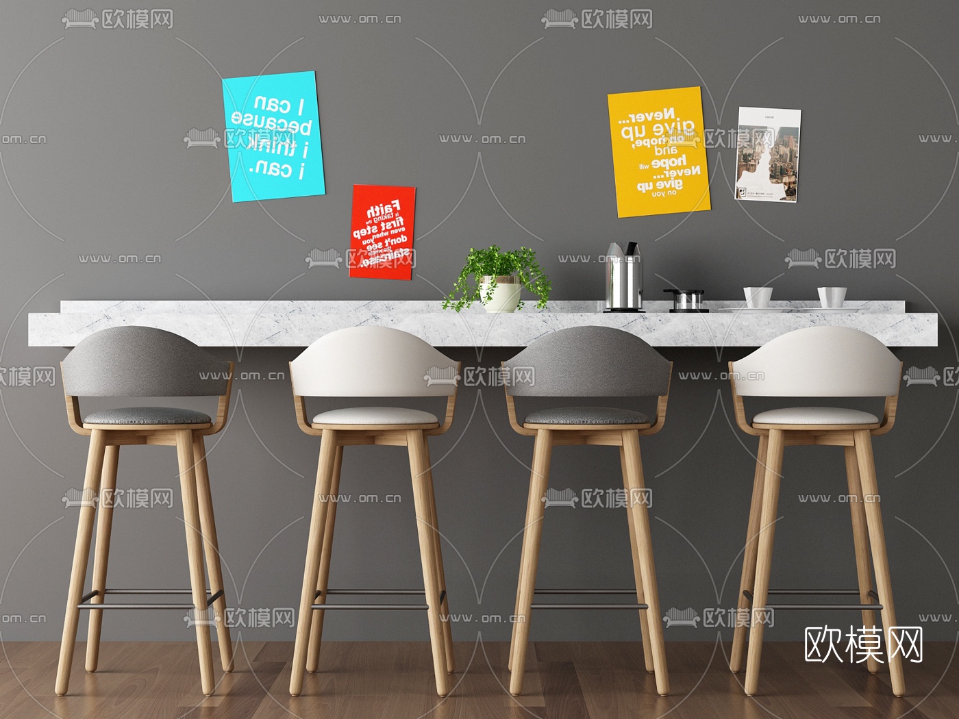 现代吧台吧台椅3d模型下载
