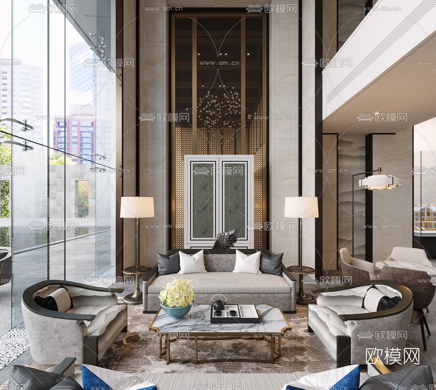 矩阵纵横 新中式销售中心休闲区3D模型下载