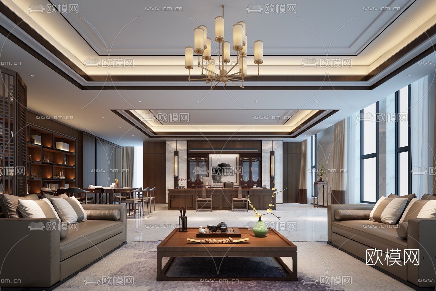 新中式经理办公室3d模型-免费3dmax模型库-欧模网