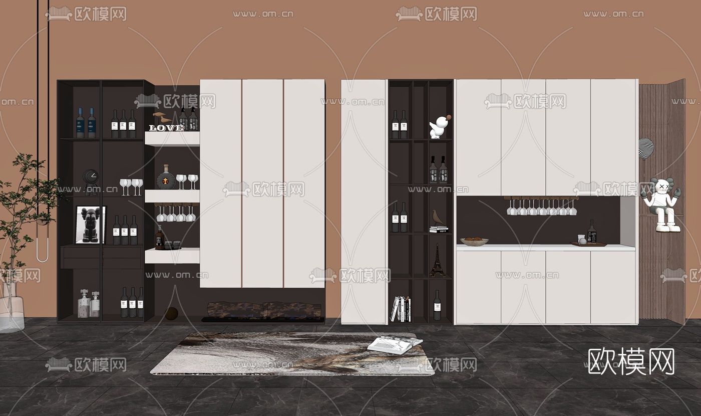 现代轻奢酒柜su模型下载（渲染图2）