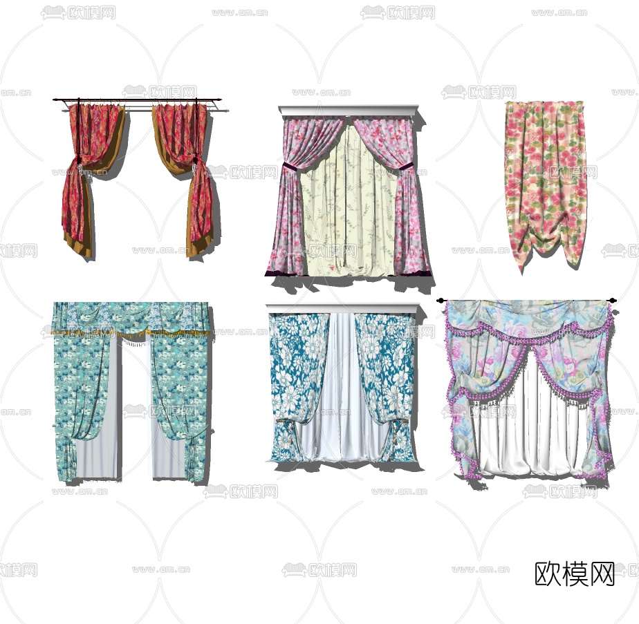 欧式布艺窗帘su模型下载（渲染图2）