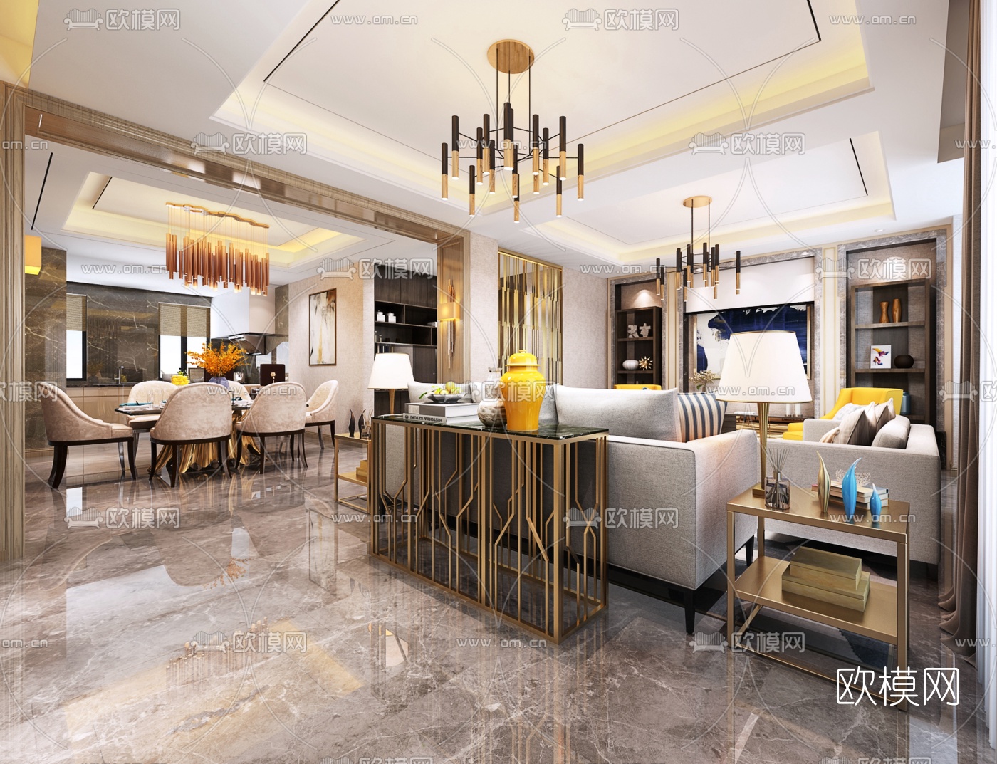 后现代客厅餐厅3D模型