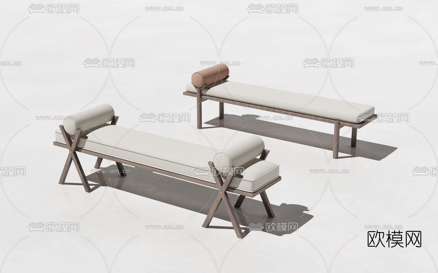 新中式布艺脚踏3d模型下载（渲染图2）