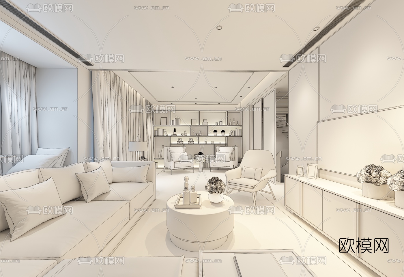 李益中现代客厅3D模型