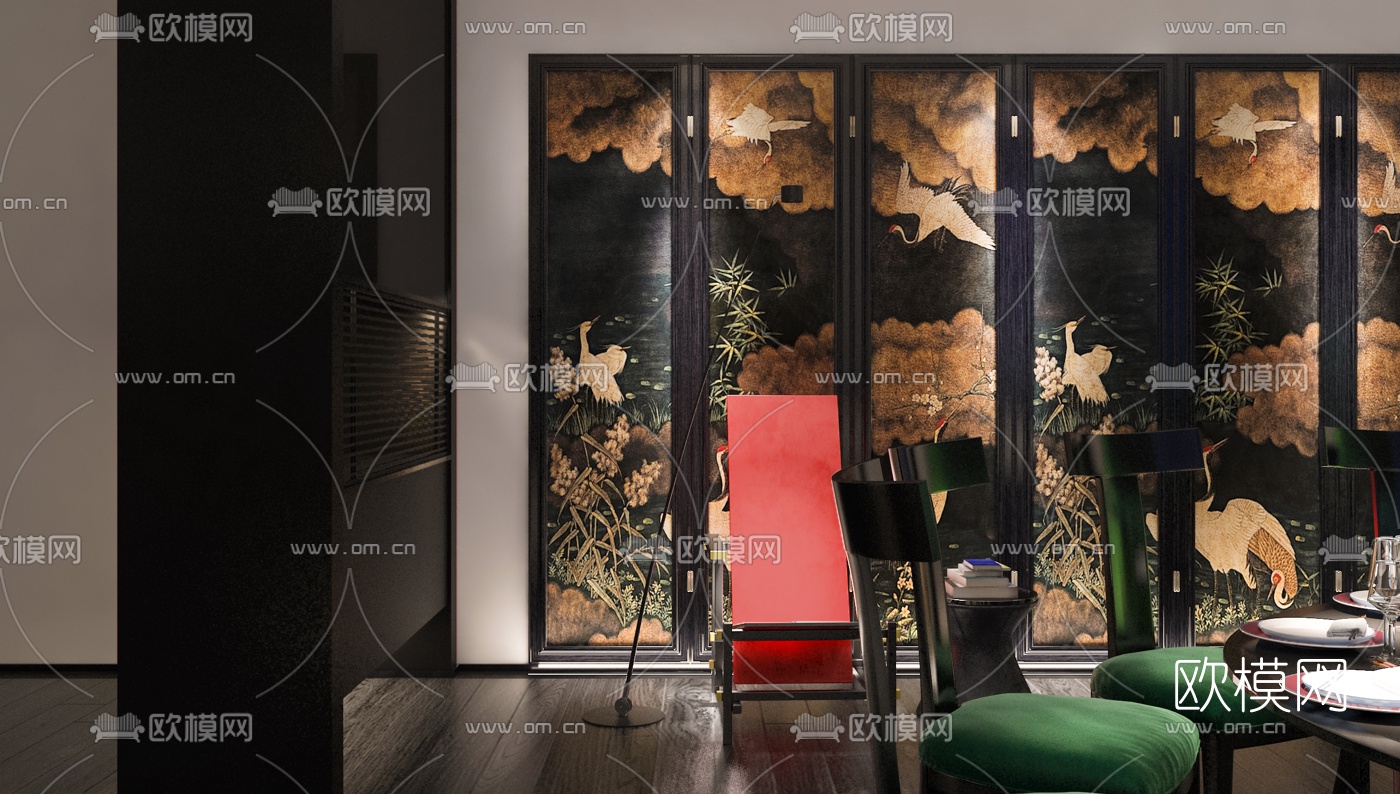新中式轻奢包房3d模型