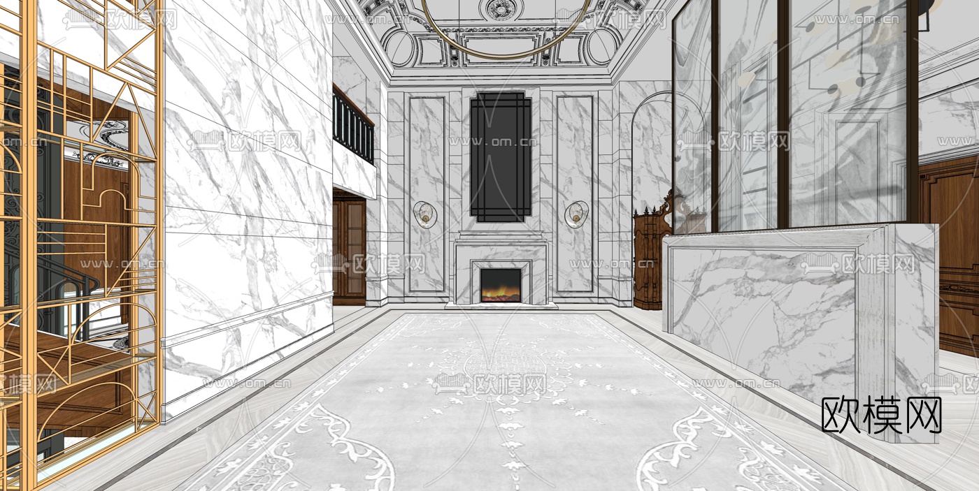 简欧别墅家装su模型下载（渲染图5）