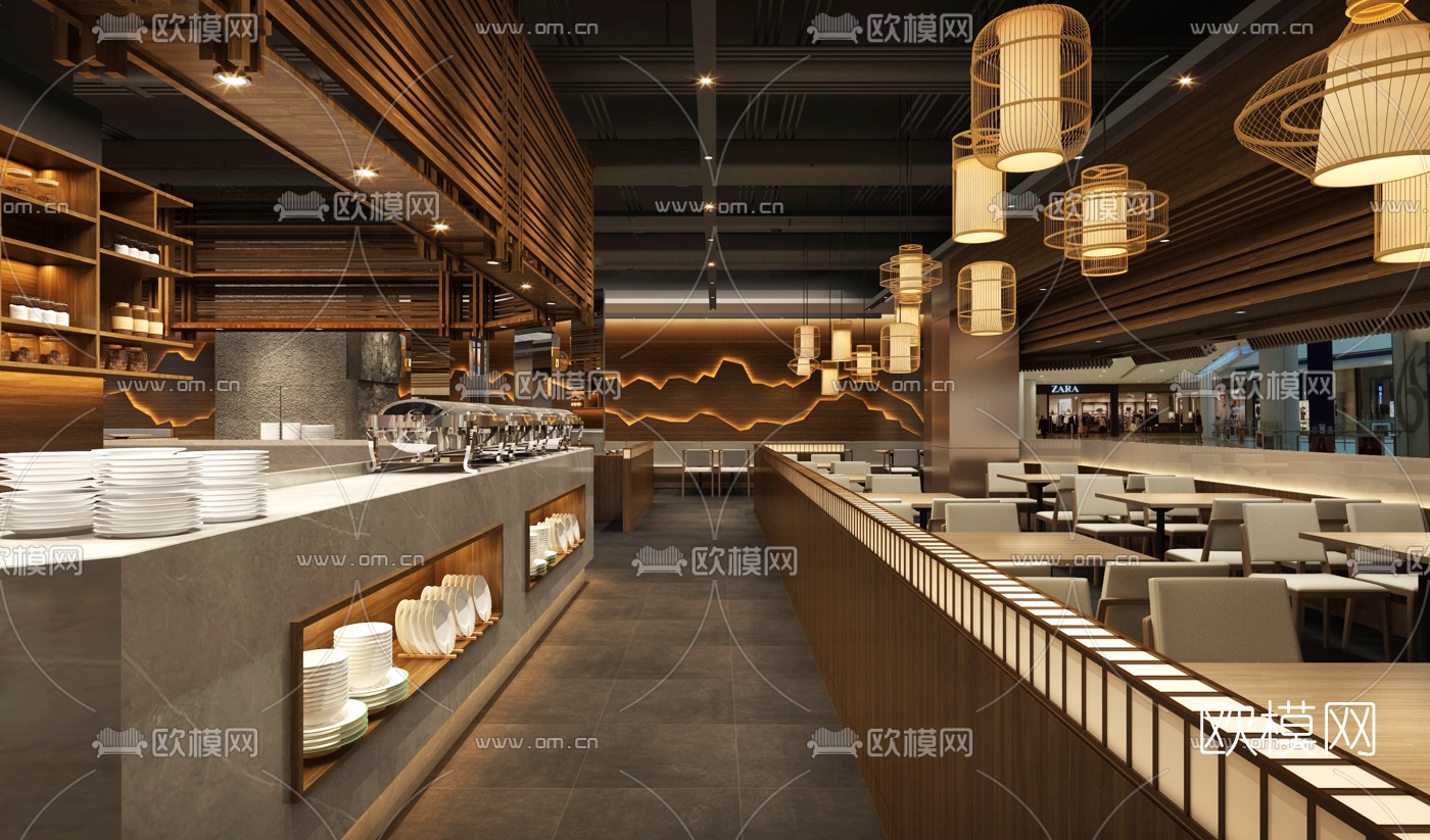 日式料理餐厅自助餐厅3d模型