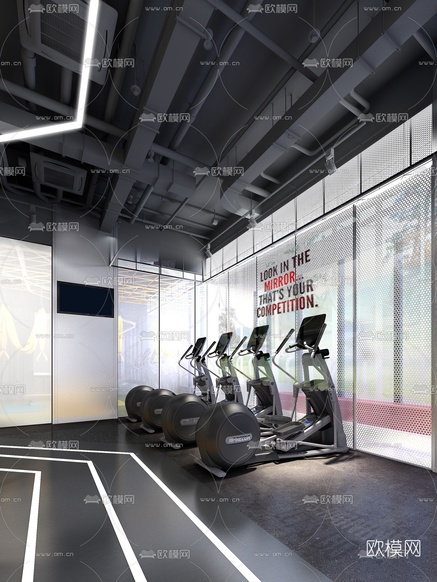 现代健身房橱窗跑步区3d模型下载