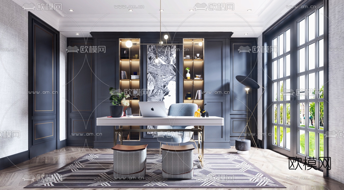 美式书房3d模型下载