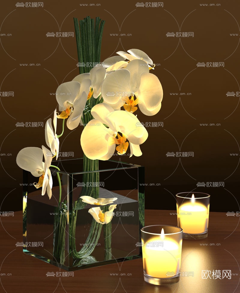 现代玻璃花瓶兰花组合3D模型