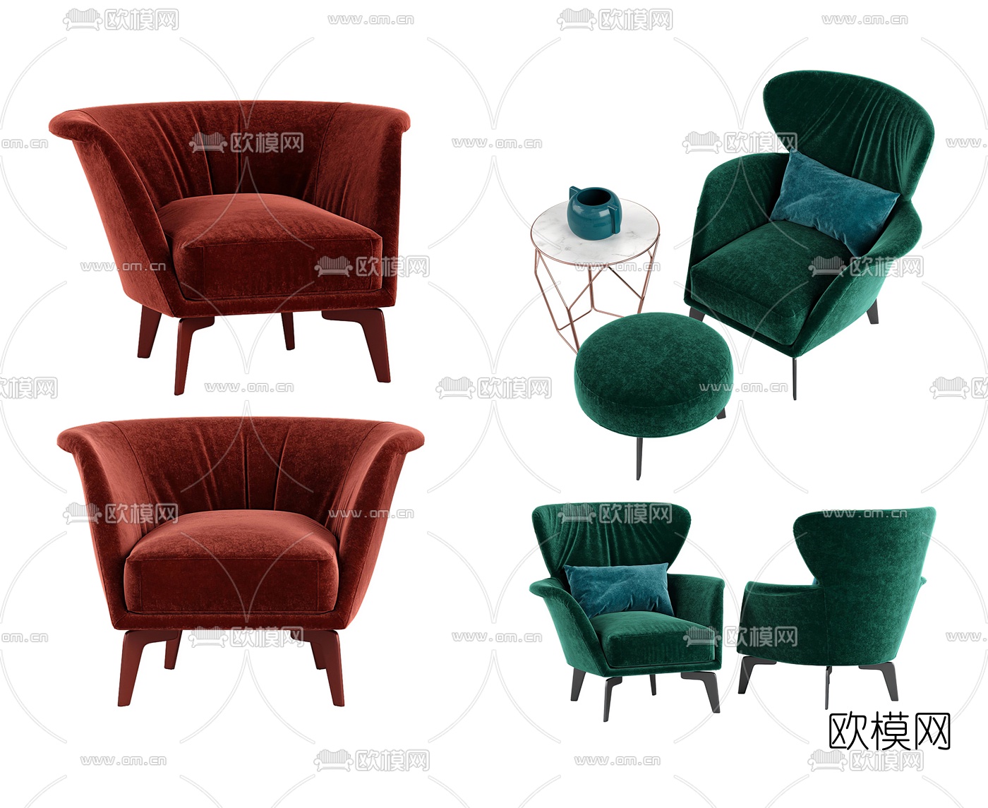 简欧布艺休闲沙发3d模型下载