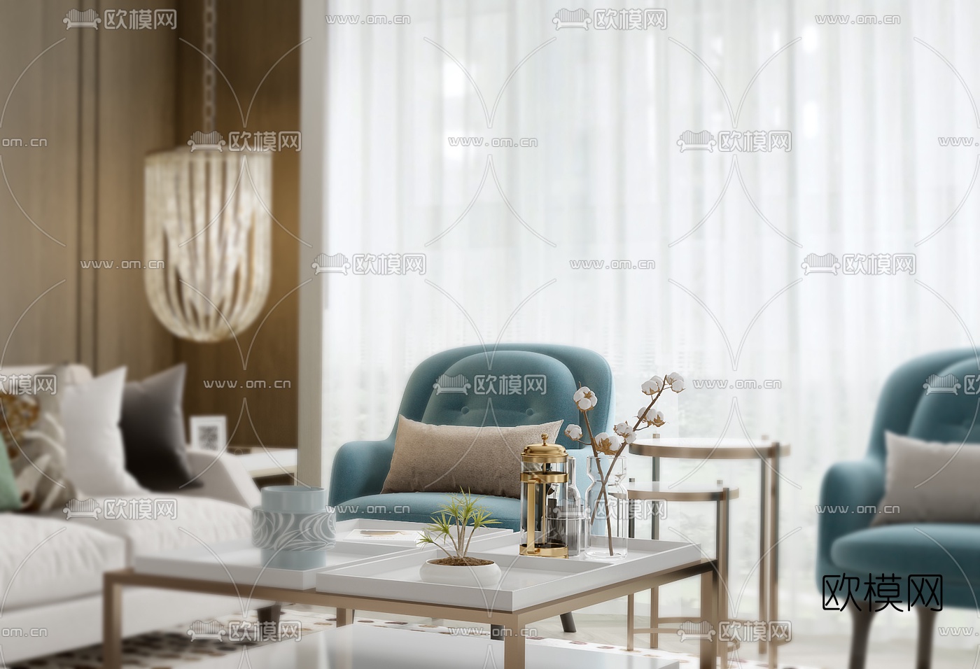 中合深美 现代客厅3D模型下载（渲染图2）