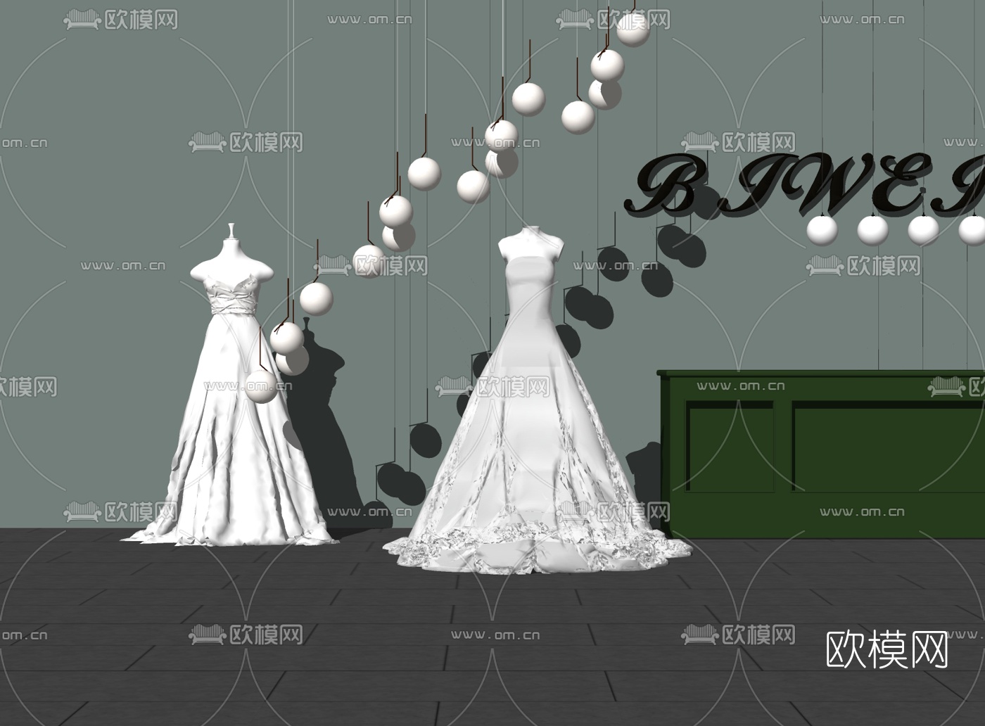 现代白色婚纱模特su模型下载