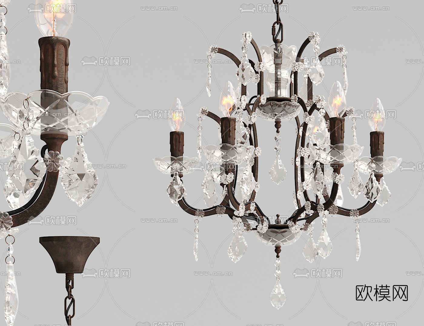 欧式水晶吊灯3d模型下载（渲染图1）