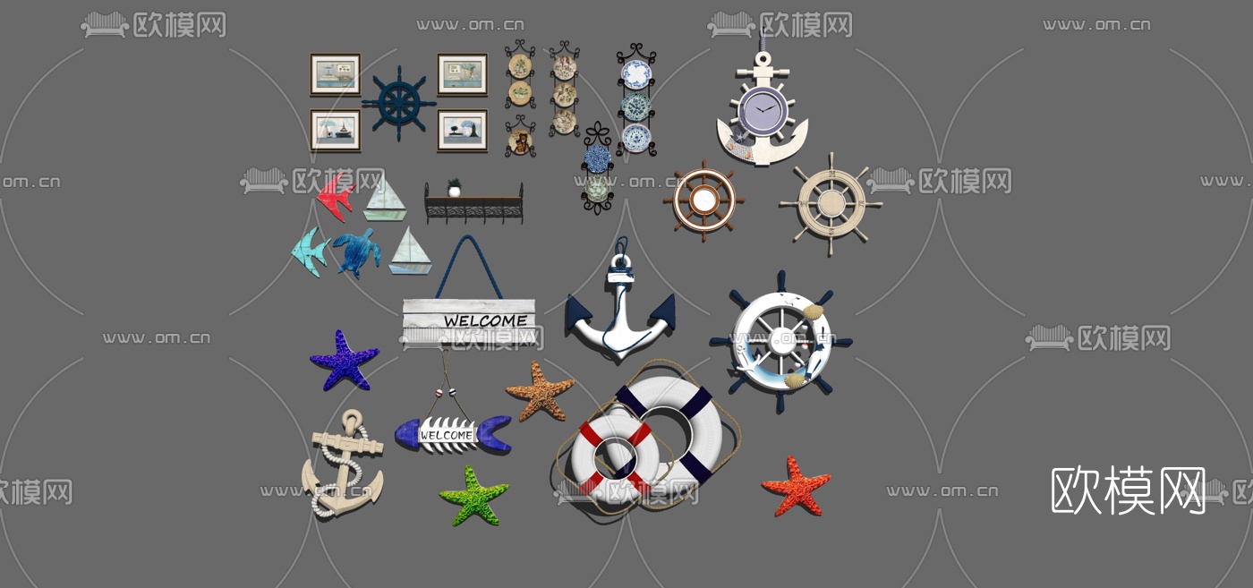 地中海墙饰挂件组合su模型下载（渲染图1）