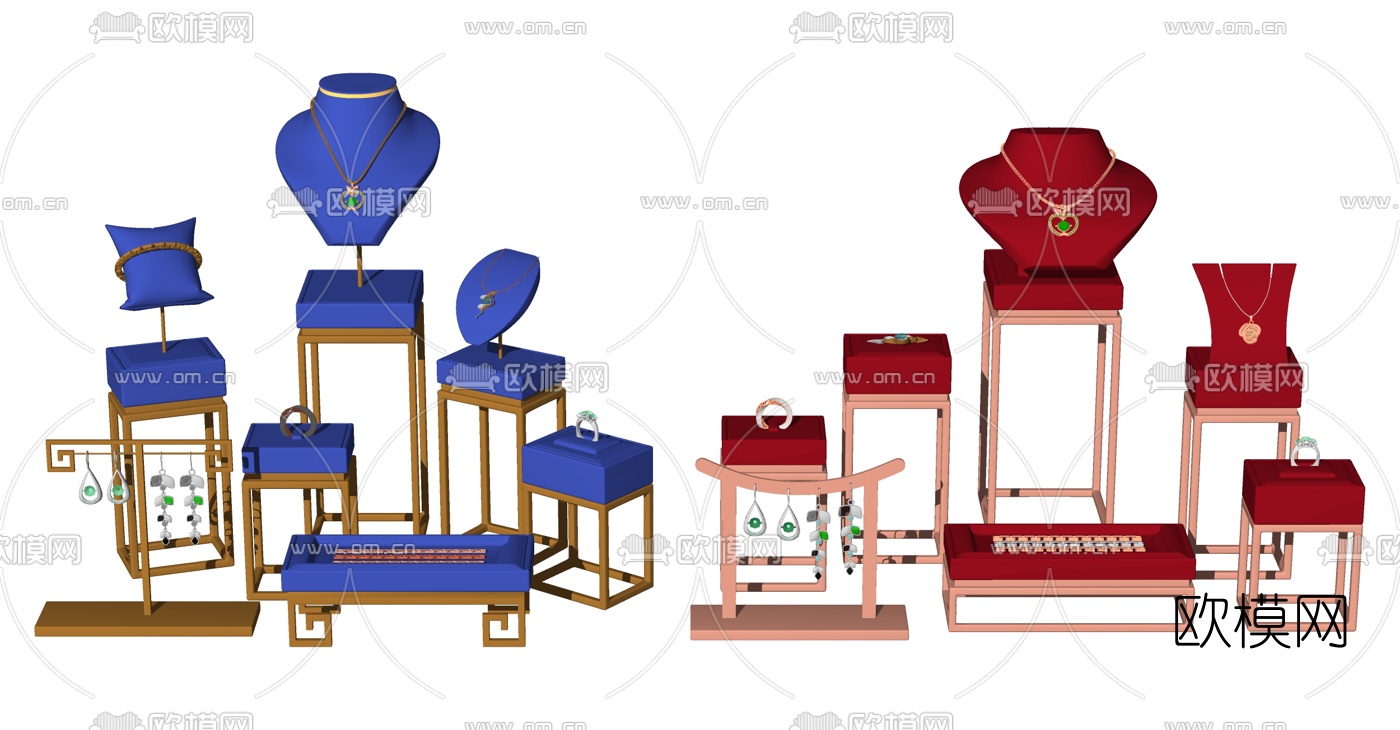 现代珠宝首饰展台货架su模型下载