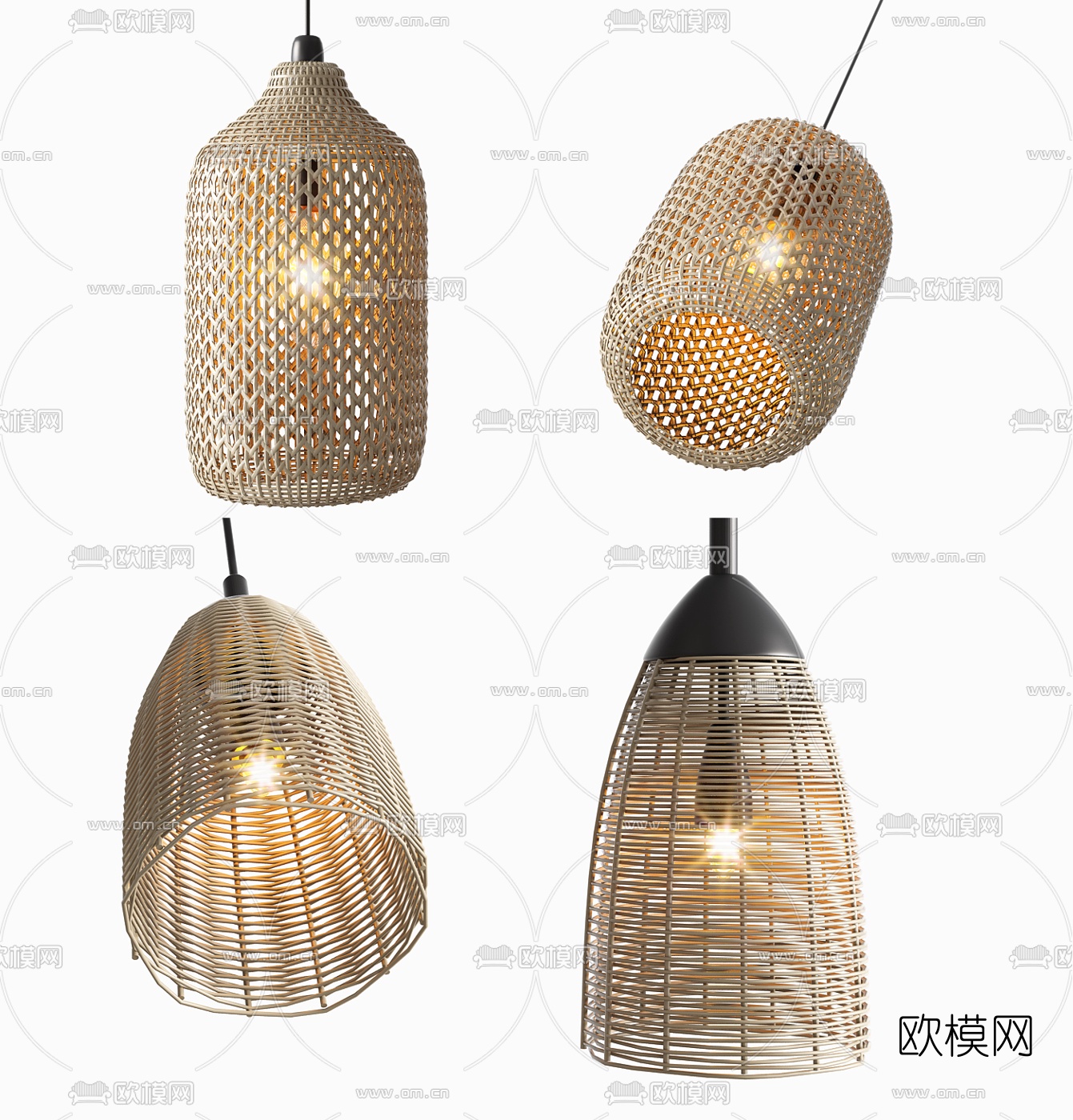 自然风藤编吊灯3d模型下载