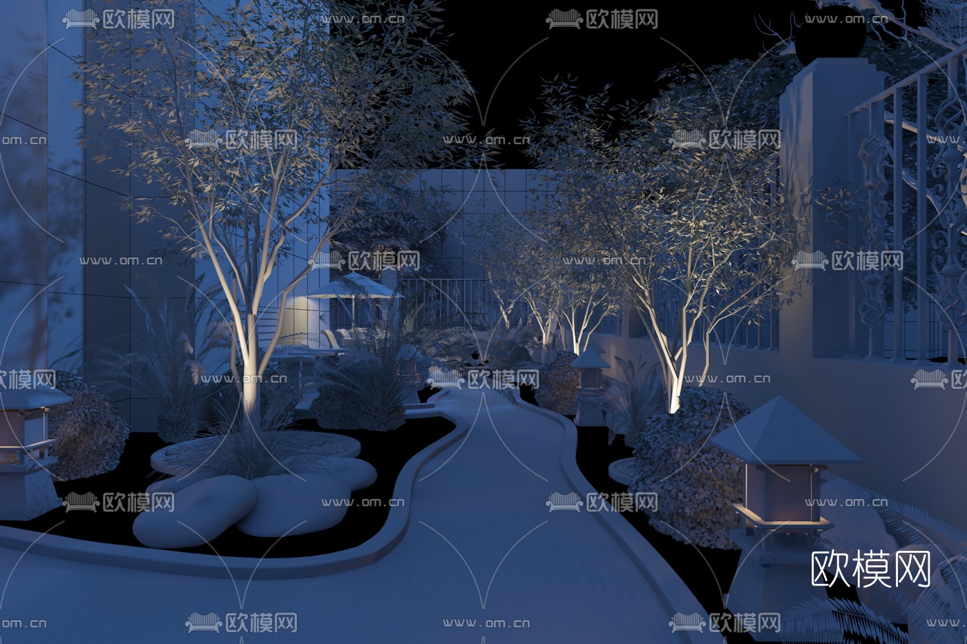 新中式别墅院子花园免费3d模型
