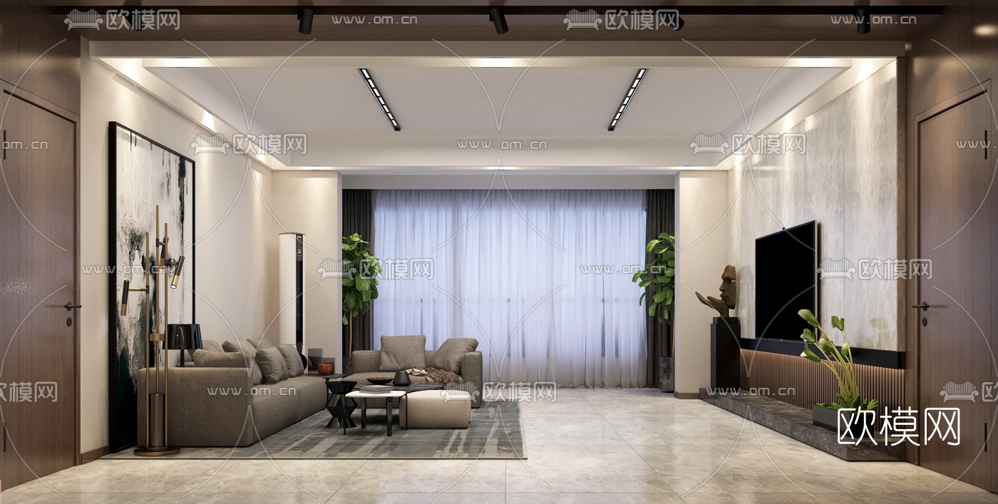 后现代客厅餐厅3d模型下载（渲染图4）